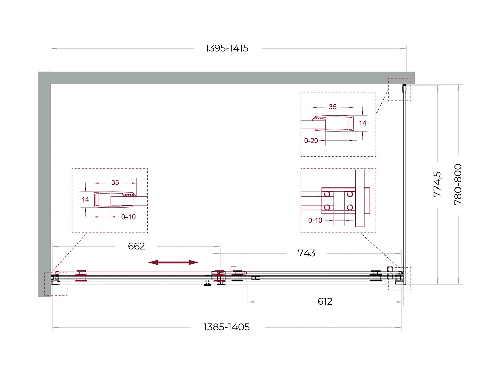 Душевой уголок BelBagno SOFT_CLOSE-2-AH-1-140/80-C-GM 140x80 см, профиль оружейная сталь, стекло прозрачное — Изображение 12
