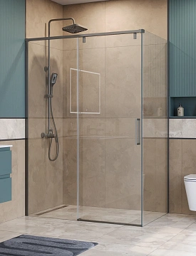 Душевой уголок BelBagno SOFT_CLOSE-1-AH-1-140/80-C-GM 140x80 см, профиль оружейная сталь, стекло прозрачное