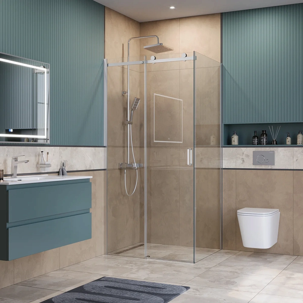 Душевой уголок BelBagno SOFT_CLOSE-2-AH-1-100/80-C-Cr 100x80 см, профиль хром, стекло прозрачное — Изображение 2