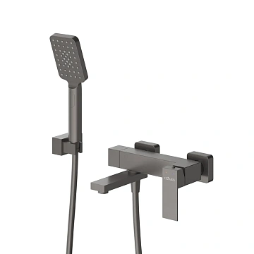 Смеситель для ванны CEZARES SLIDER-VD-GM с ручным душем, шлангом и держателем, оружейная сталь