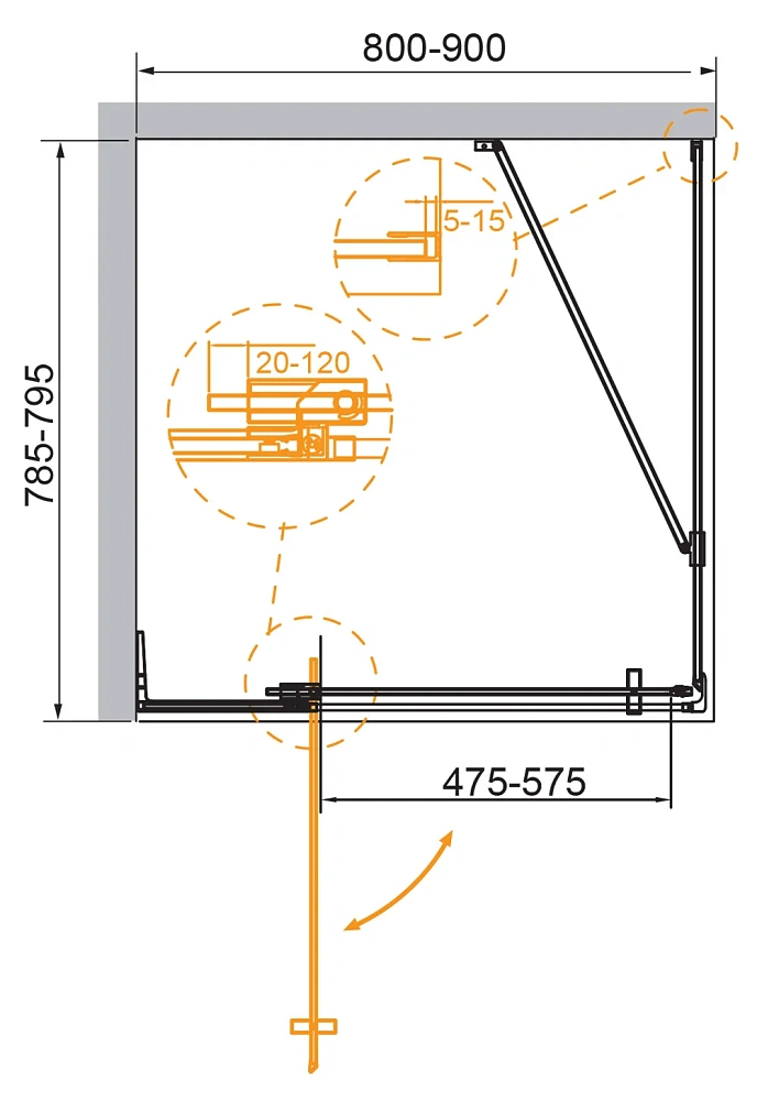 Душевой уголок CEZARES SLIDER-AH-1-80-80/90-BR-BORO 80-90x80см стекло тонированное (бронза), профиль брашированное золото — Изображение 3