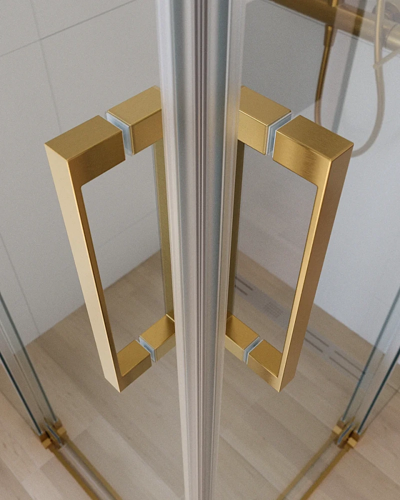 Душевой уголок CEZARES SLIDER-A-2-80/90-C-BORO 80-90x80-90см стекло прозрачное, профиль брашированное золото — Изображение 2