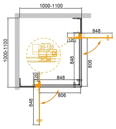 Душевой уголок CEZARES SLIDER-A-2-100/110-GRIGIO-GM 100-110x100-110см стекло тонированное (графит), профиль оружейная сталь Душевой уголок CEZARES SLIDER-A-2-100/110-GRIGIO-GM 100-110x100-110см стекло тонированное (графит), профиль оружейная сталь