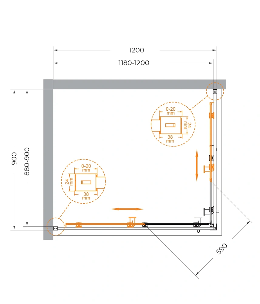 Душевой уголок CEZARES RELAX-304-AH-2-120/90-C-GM 120x90см стекло прозрачное, профиль оружейная сталь — Изображение 6