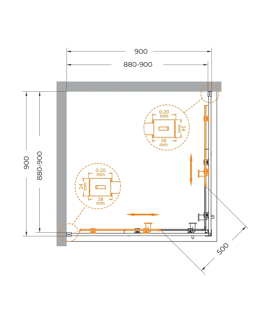 Душевой уголок CEZARES RELAX-304-A-2-90-C-GM 90x90см стекло прозрачное, профиль оружейная сталь — Изображение 6