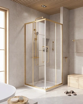 Душевой уголок CEZARES RELAX-304-A-2-90-C-BORO 90x90см стекло прозрачное, профиль брашированное золото