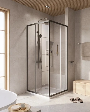 Душевой уголок CEZARES RELAX-304-A-2-80-C-GM 80x80см стекло прозрачное, профиль оружейная сталь