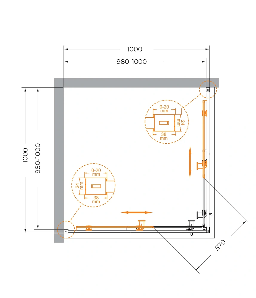 Душевой уголок CEZARES RELAX-304-A-2-100-C-GM 100x100см стекло прозрачное, профиль оружейная сталь — Изображение 6