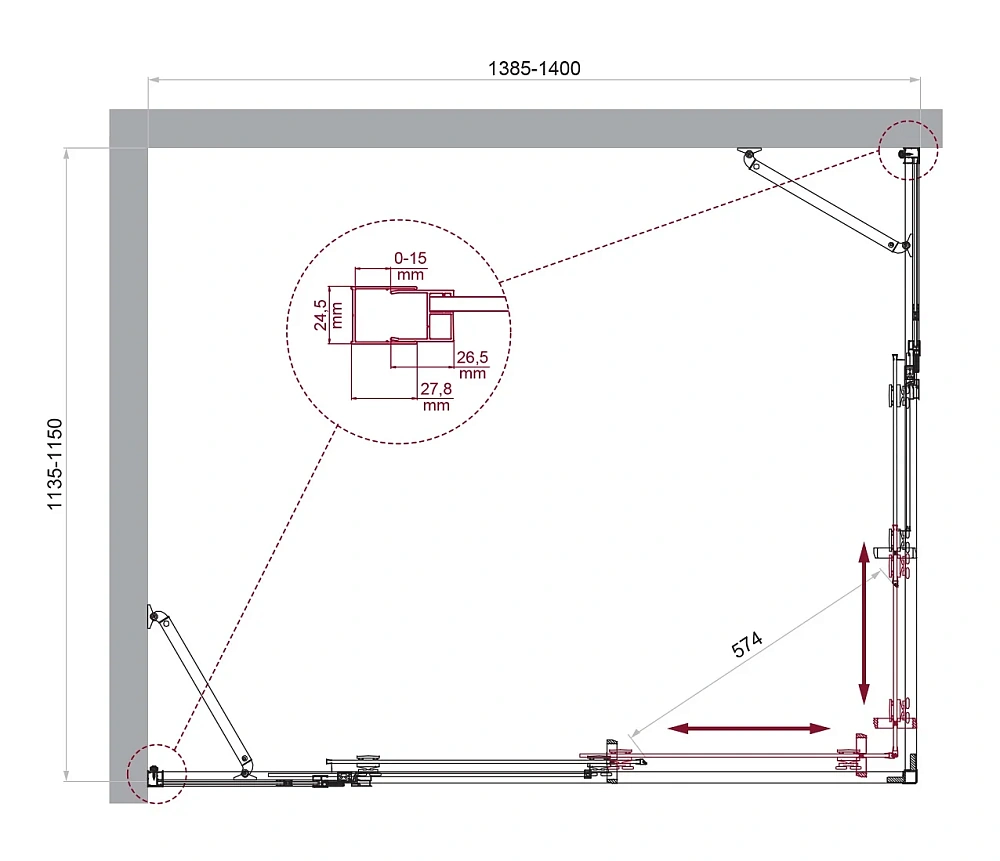 Душевой уголок BelBagno LUCE-AH-22-140/115-C-Cr — Изображение 2