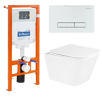 Комплект унитаза BelBagno с сиденьем DUE BB3103CHR/SC инсталляцией BB002-80 и клавишей смыва BB018-GV-BI