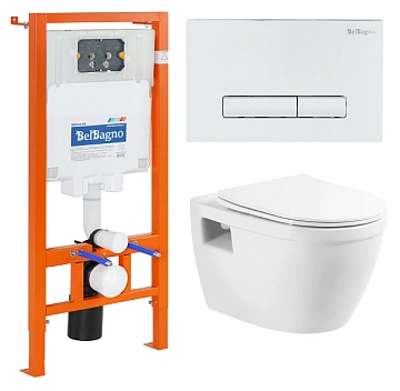 Комплект унитаза BelBagno с сиденьем LOTO BB070CHR/SC инсталляцией BB002-80 и клавишей смыва BB018-GV-BI