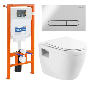 Комплект унитаза BelBagno с сиденьем LOTO BB070CHR/SC инсталляцией BB002-80 и клавишей смыва BB005-PR-CH