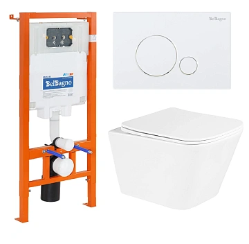 Комплект унитаза BelBagno с сиденьем DUE BB3103CHR/SC инсталляцией BB002-80 и клавишей смыва BB014-SR-BIANCO