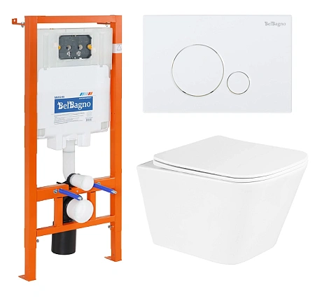Комплект унитаза BelBagno с сиденьем DUE BB3103CHR/SC инсталляцией BB002-80 и клавишей смыва BB014-SR-BIANCO