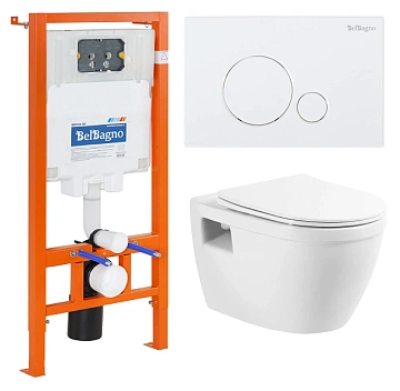 Комплект унитаза BelBagno с сиденьем LOTO BB070CHR/SC инсталляцией BB002-80 и клавишей смыва BB014-SR-BIANCO