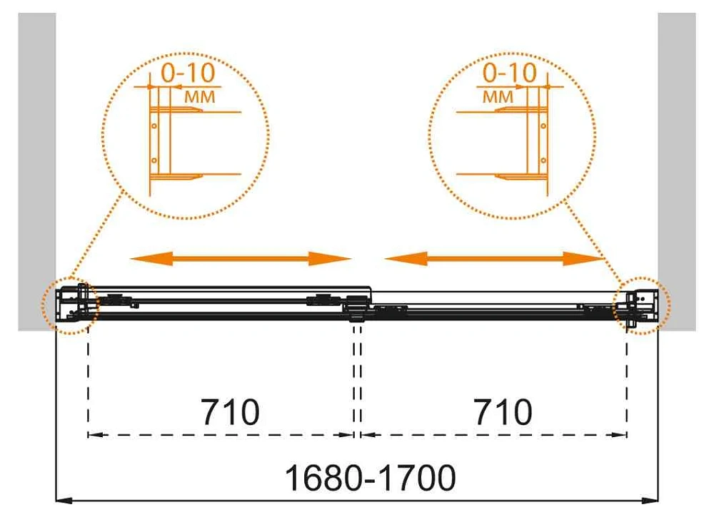 Шторка на ванну CEZARES TANDEM-SOFT-VF-2-170/145-C-Cr-IV 170см стекло прозрачное, профиль хром — Изображение 8