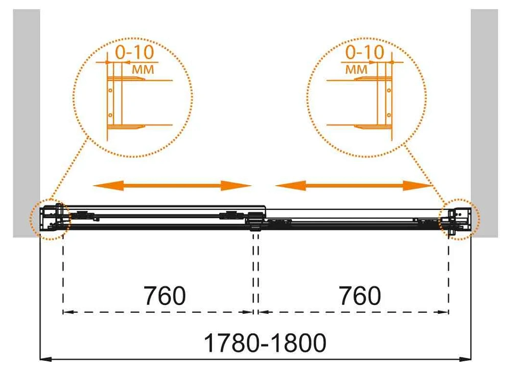 Шторка на ванну CEZARES TANDEM-SOFT-VF-2-180/145-C-Cr-IV 180см стекло прозрачное, профиль хром — Изображение 8