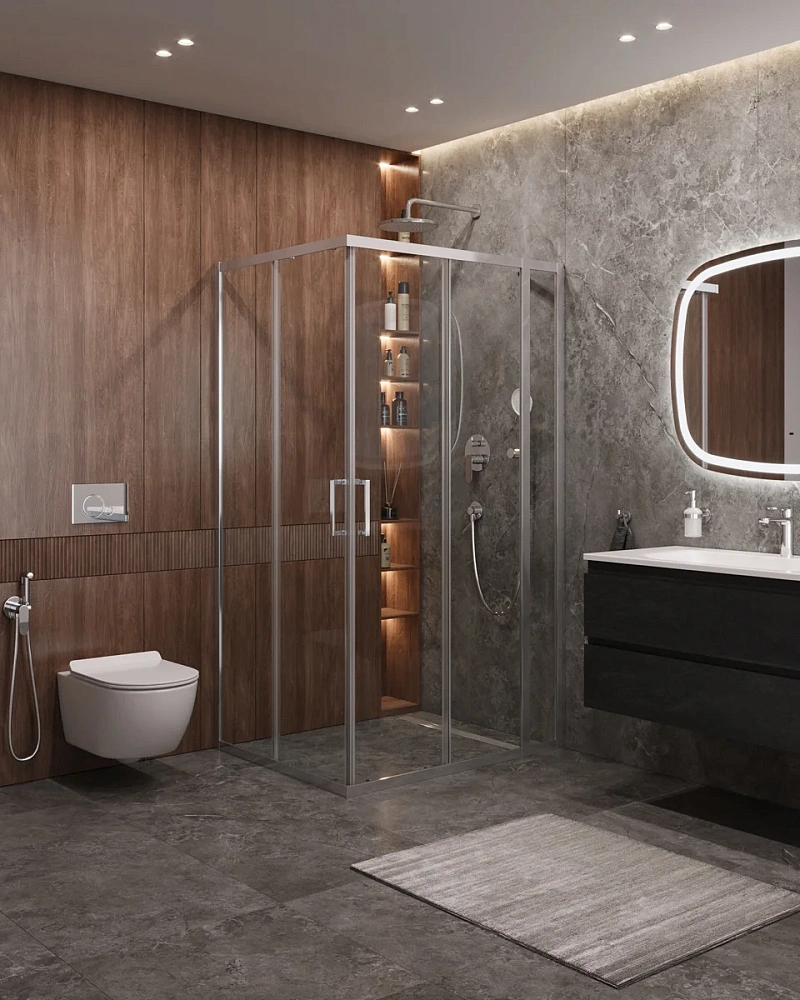 Душевой уголок CEZARES MOLVENO-AH-21-100+20-C-Cr-IV 120x100см стекло прозрачное, профиль хром — Изображение 1