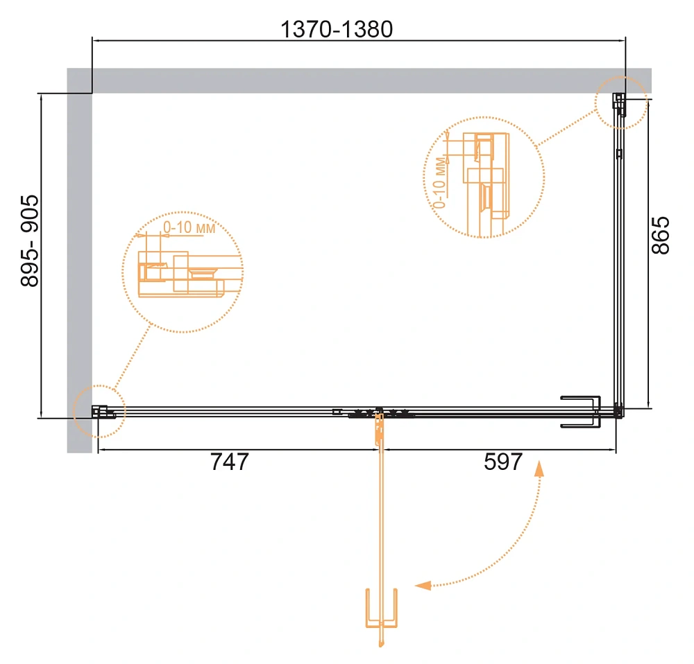 Душевой уголок CEZARES BELLAGIO-AH-1-140/90-C-BORO 140x90см стекло прозрачное, профиль брашированное золото — Изображение 2