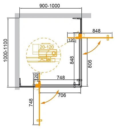 Душевой уголок CEZARES SLIDER-AH-2-90/100-100/110-GRIGIO-Cr 90-100x100-110см стекло тонированное (графит), профиль хром Душевой уголок CEZARES SLIDER-AH-2-90/100-100/110-GRIGIO-Cr 90-100x100-110см стекло тонированное (графит), профиль хром