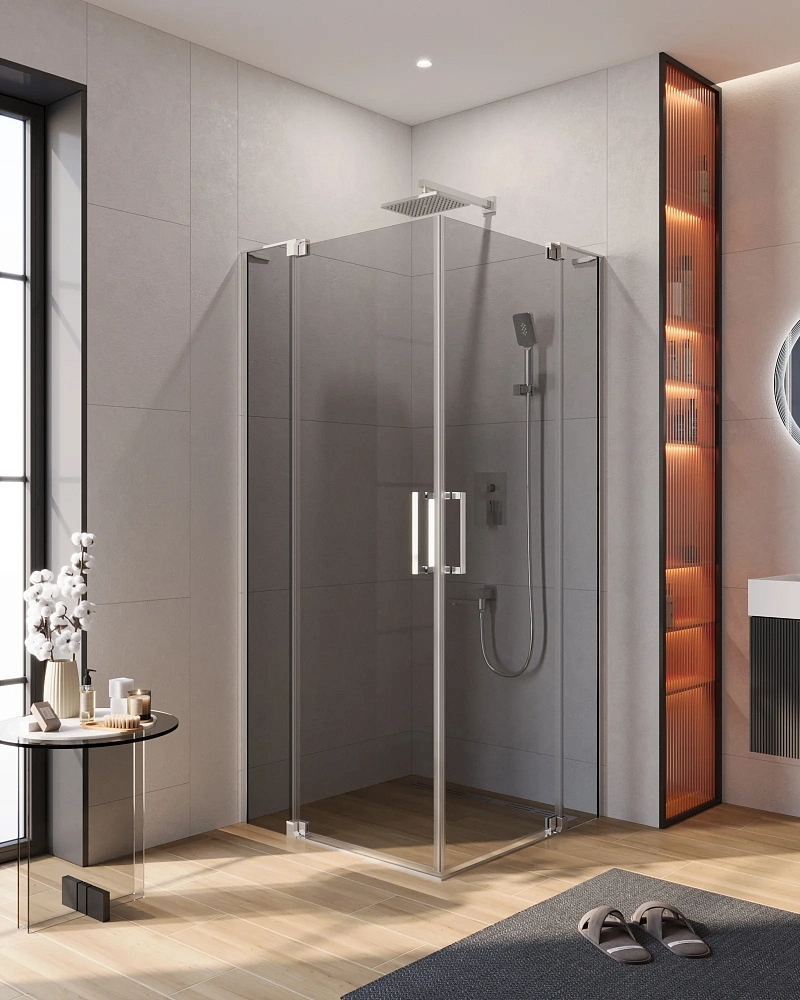 Душевой уголок CEZARES SLIDER-AH-2-90/100-100/110-GRIGIO-Cr 90-100x100-110см стекло тонированное (графит), профиль хром — Изображение 1