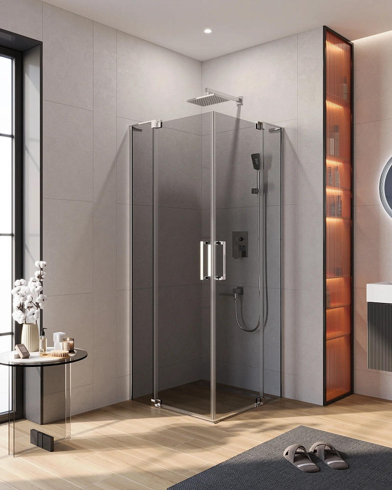 Душевой уголок CEZARES SLIDER-A-2-80/90-GRIGIO-Cr 80-90x80-90см стекло тонированное (графит), профиль хром — Изображение 1