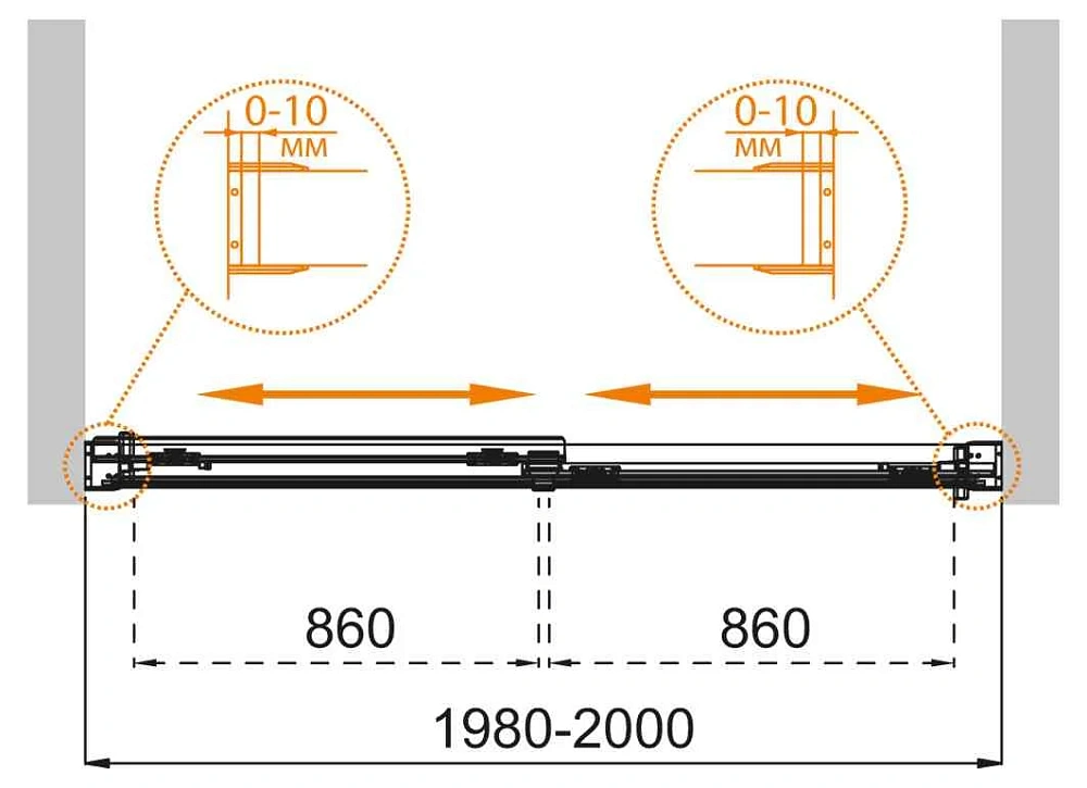 Шторка на ванну CEZARES TANDEM-SOFT-VF-2-200/145-C-Cr-IV 200см стекло прозрачное, профиль хром — Изображение 8