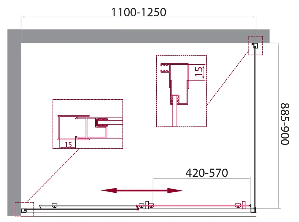 Душевой уголок BelBagno UNIQUE-AH-1-110/125-90-C-Cr 1100x900 мм — Изображение 2