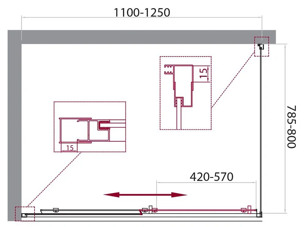Душевой уголок BelBagno UNIQUE-AH-1-110/125-80-C-Cr 1100x800 мм — Изображение 2