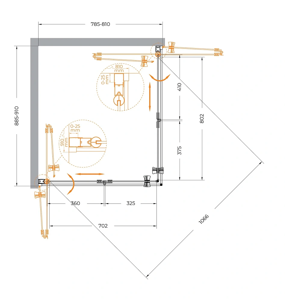Душевой уголок CEZARES ECO-O-ASH-2-80/90-C-Cr 80x90см стекло прозрачное, профиль хром — Изображение 4