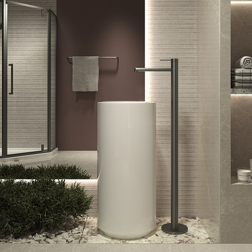 Смеситель для раковины Vincea Rim VFBF-2R1GM напольный, однорычажный, вороненая сталь Смеситель для раковины Vincea Rim VFBF-2R1GM напольный, однорычажный, вороненая сталь