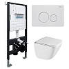 Комплект унитаза ABBER Rechteck AC1220TC белый, с закрытым дном с инсталляцией AC0105 и кнопкой AC0121MW белая матовая
