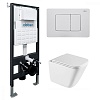 Комплект унитаза ABBER Rechteck AC1219TC белый, с закрытым дном с инсталляцией AC0105 и кнопкой AC0120MW белая матовая