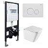 Комплект унитаза ABBER Rechteck AC1219TC белый, с закрытым дном с инсталляцией AC0105 и кнопкой AC0121MW белая матовая