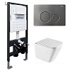 Комплект унитаза ABBER Rechteck AC1219TC белый, с закрытым дном с инсталляцией AC0105 и кнопкой AC0121NG никель