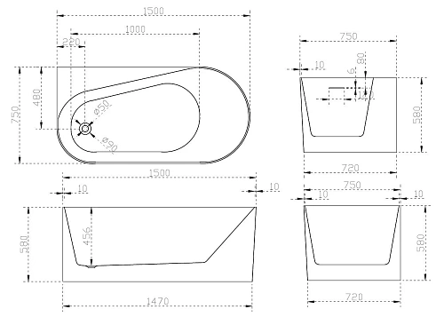 Акриловая ванна ABBER AB9496-1.5 L 150x75 левосторонняя, белая Акриловая ванна ABBER AB9496-1.5 L 150x75 левосторонняя, белая