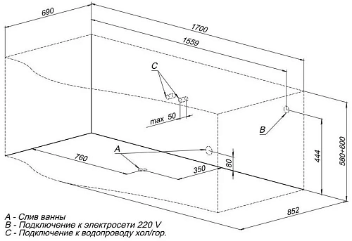 Акриловая ванна Aquanet Nicol 170x70/85 L 00204014 Акриловая ванна Aquanet Nicol 170x70/85 L 00204014