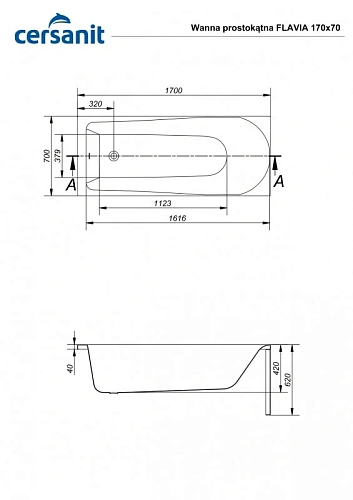 Акриловая ванна Cersanit FLAVIA 170 (P-WP-FLAVIA*170NL) Акриловая ванна Cersanit FLAVIA 170 (P-WP-FLAVIA*170NL)