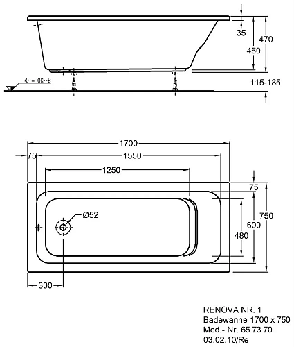 Акриловая ванна Geberit Renova Nr.1 170x75 657370 Акриловая ванна Geberit Renova Nr.1 170x75 657370