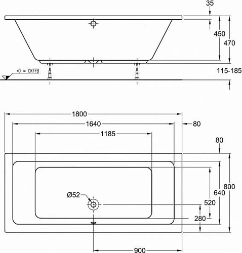 Акриловая ванна Geberit TAWA 650480000 180x80 Акриловая ванна Geberit TAWA 650480000 180x80