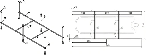 Акриловая ванна STWORKI Карлстад 180x80, с каркасом и сливом-переливом 562349 Акриловая ванна STWORKI Карлстад 180x80, с каркасом и сливом-переливом 562349