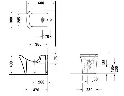 Биде напольное Duravit P3 Comforts 2269100000 Биде напольное Duravit P3 Comforts 2269100000