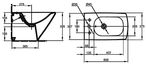 Биде напольное Jacob Delafon Escale E1293-00 Биде напольное Jacob Delafon Escale E1293-00