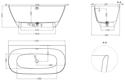 Ванна из искусственного камня Salini SOFIA WALL 160x80 102517G S-Sense Ванна из искусственного камня Salini SOFIA WALL 160x80 102517G S-Sense