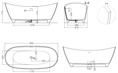 Ванна отдельностоящая Salini NOEMI 185x81 101811G из искусственого камня S-Sense Ванна отдельностоящая Salini NOEMI 185x81 101811G из искусственого камня S-Sense