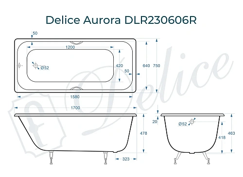 Ванна чугунная Delice Aurora 1700х750 с отверстиями под ручки DLR230606R Ванна чугунная Delice Aurora 1700х750 с отверстиями под ручки DLR230606R