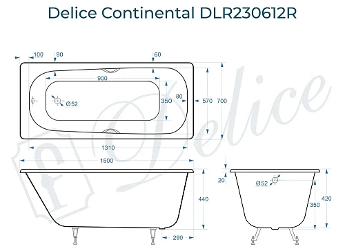 Ванна чугунная Delice Continental 1500х700 с отверстиями под ручки DLR230612R Ванна чугунная Delice Continental 1500х700 с отверстиями под ручки DLR230612R