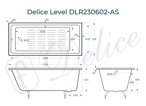 Ванна чугунная Delice Level 1700х750 с антискользящим покрытием DLR230602-AS Ванна чугунная Delice Level 1700х750 с антискользящим покрытием DLR230602-AS