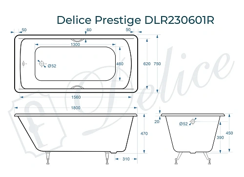 Ванна чугунная Delice Prestige 1800х750 с отверстиями под ручки DLR230601R Ванна чугунная Delice Prestige 1800х750 с отверстиями под ручки DLR230601R