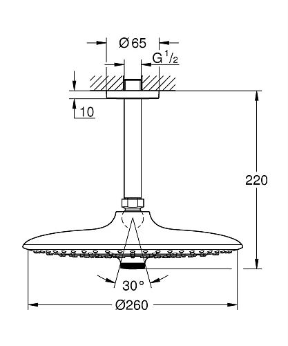 Верхний душ GROHE Euphoria 260 SmartControl с потолочным душевым кронштейном 142 мм, расход 9.5 л/ми 26461000 Верхний душ GROHE Euphoria 260 SmartControl с потолочным душевым кронштейном 142 мм, расход 9.5 л/ми 26461000